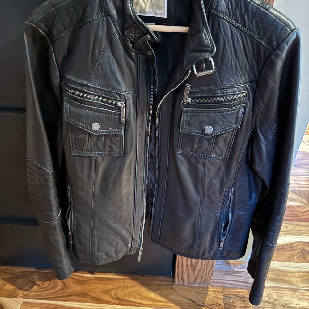 Michael Kors Quilted Black Leather Bomber Jacket